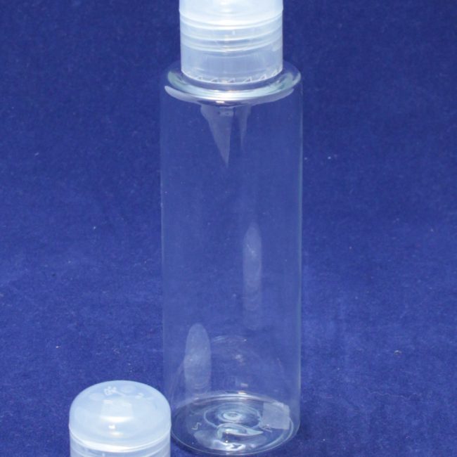 Frasco PET 125 ml transparente tampa flip top natural