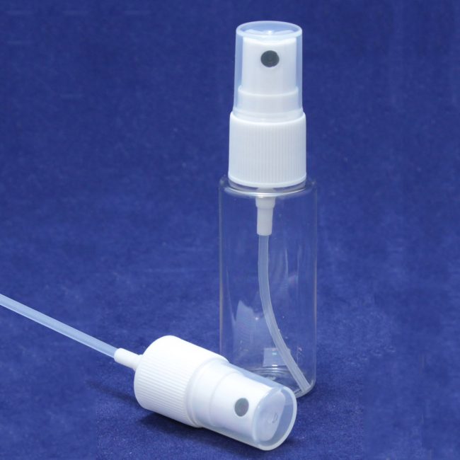Frasco PET transparente 30 ml com vaporizador branco
