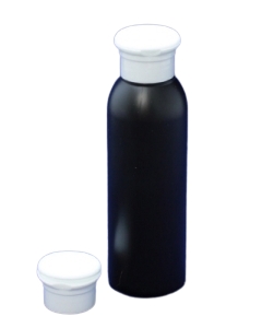 Frasco PET 125ml preto tampa flip-top cogumelo branca