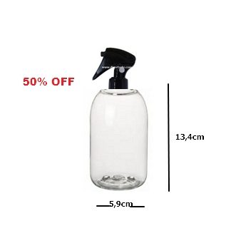 Frasco PET Transparente baixo 250 ml Tampa Vaporizadora Pistola